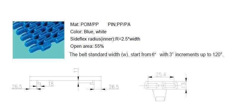 ZY2500FG Sideflex flush grid conveyor modular belts radius conveyor belts FDA food grade
