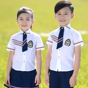 China Square Collar Polyester Kids School Uniform White Short Shirt For Girls And Boys wholesale