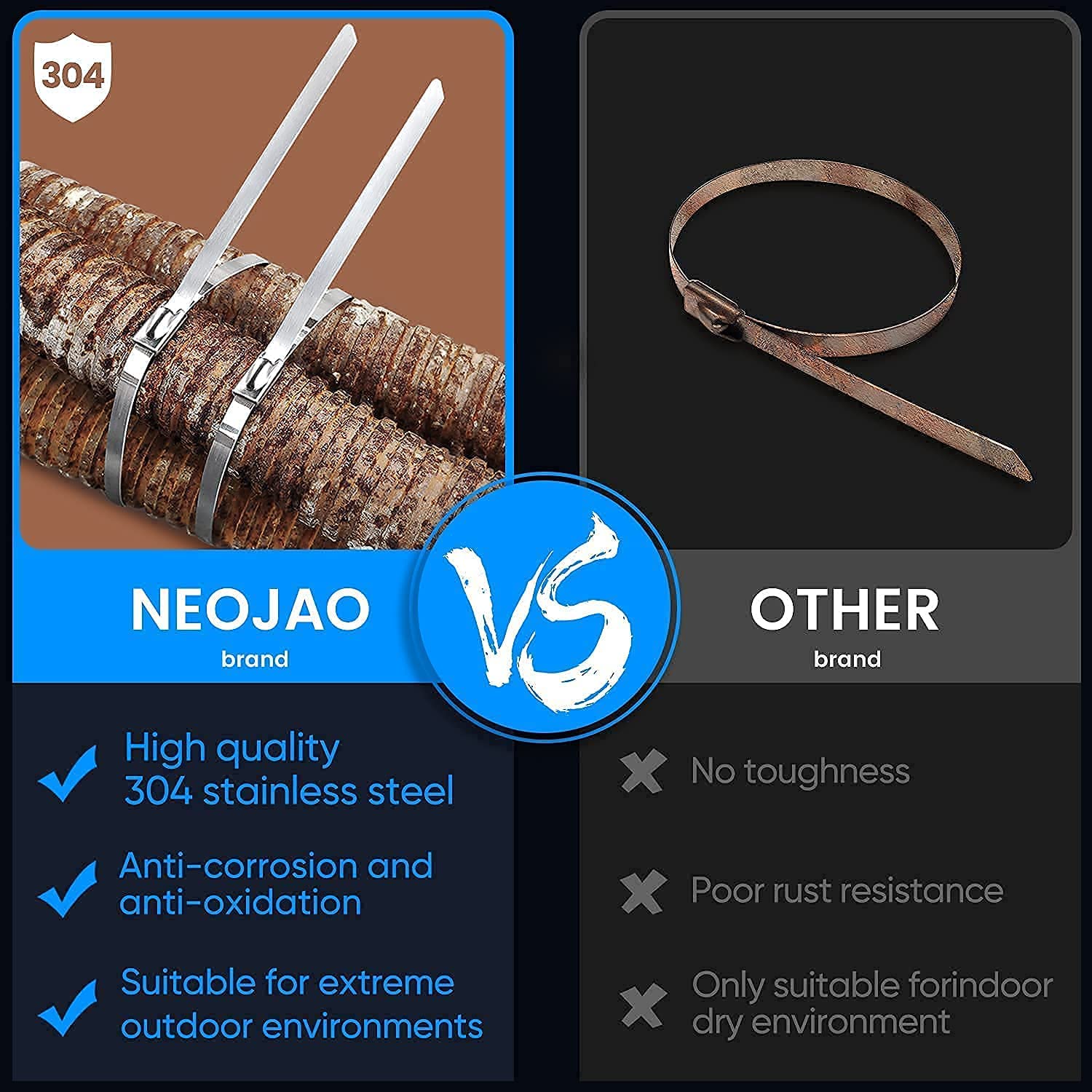 11.8 Inch Length 304 Stainless Steel Cable Ties with Zinc Finish and Customized Support Imperial Measurement System
