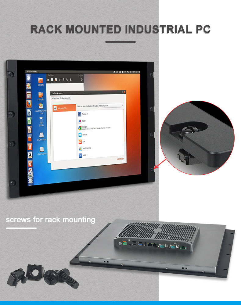 PCAP Touch Rack Mount Panel PC Front IP65 19" LED DC IN 9V - 36V