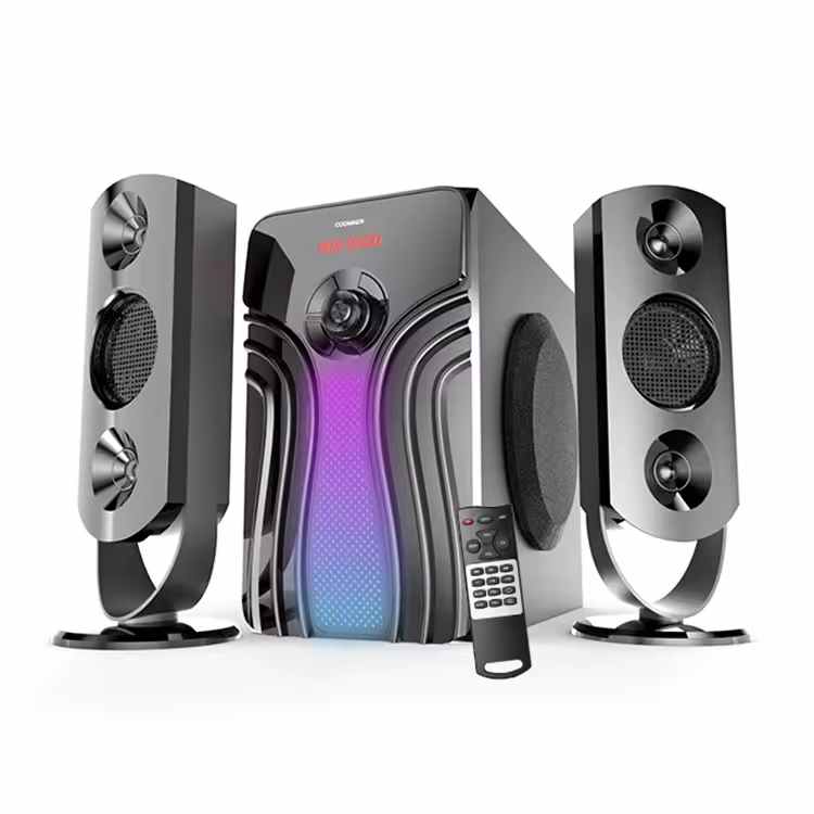 20W 5W * 2 Output Wooden Professional Audio System 2.1 USB FM BT Remote Control Subwoofer Active Column Speaker