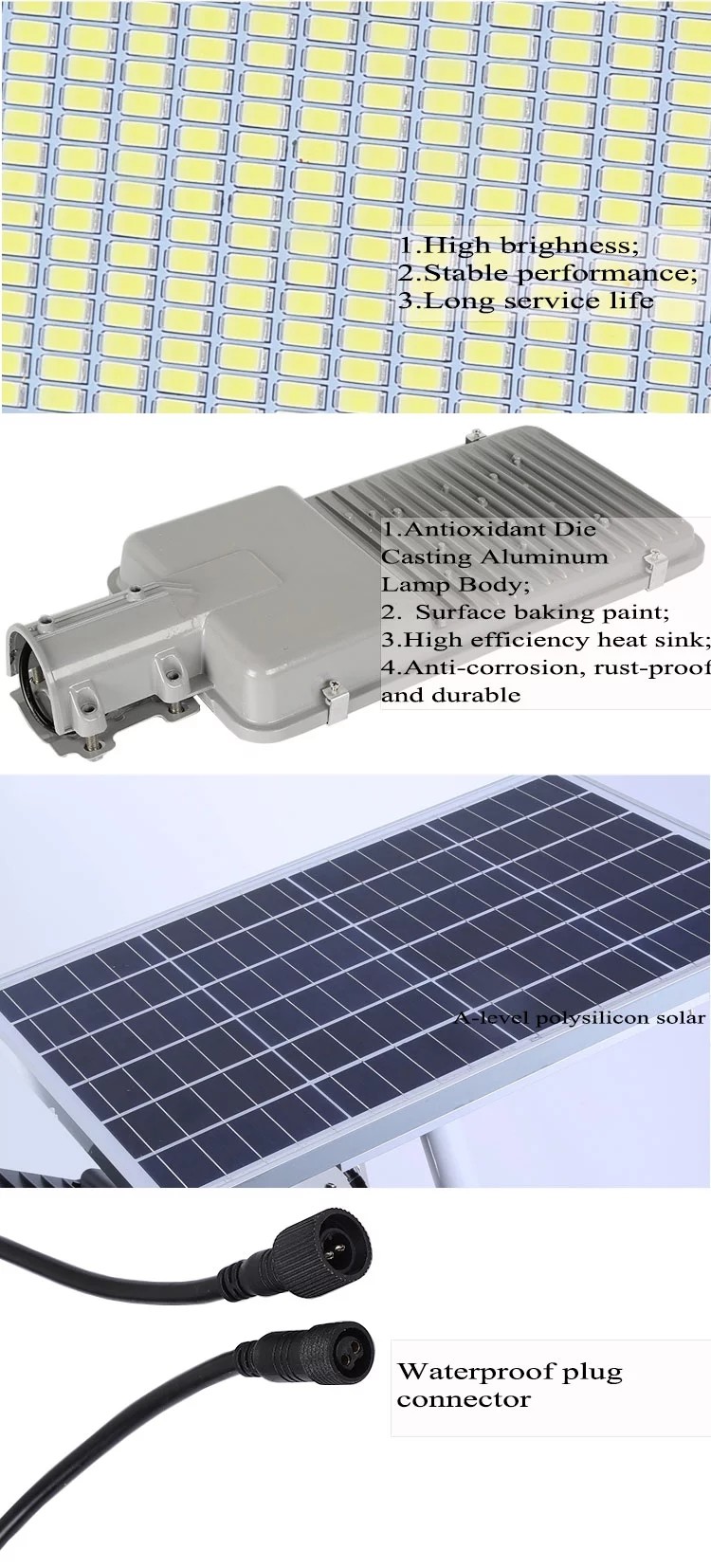 Rainproof Solar LED Street Light , Solar Energy Street Light Multiple Wattage Options
