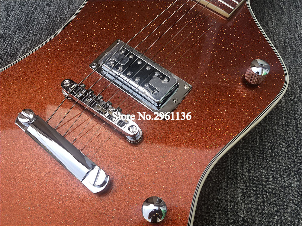 High quality electric guitar with Metallic orange gold dust paint on all parts front and back including fretboard Single