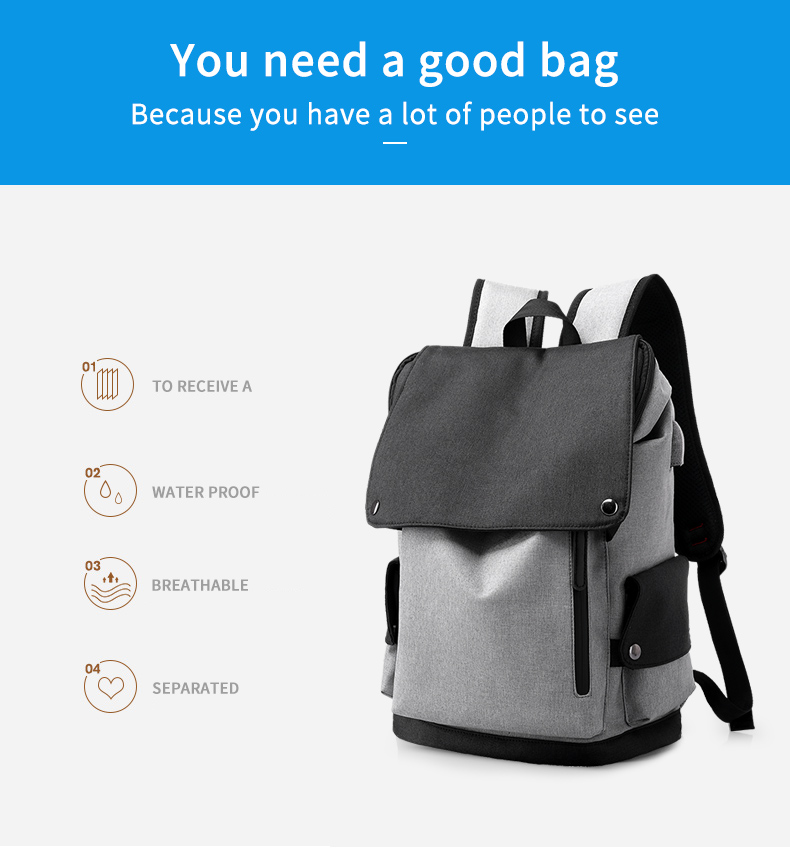Factory wholesale high quality fashion waterproof USB trend mens school bags Laptop Backpack