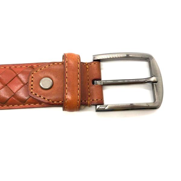 3.8CM Handmade Braided Weave Mens Casual Leather Belt With Alloy Pin Buckle