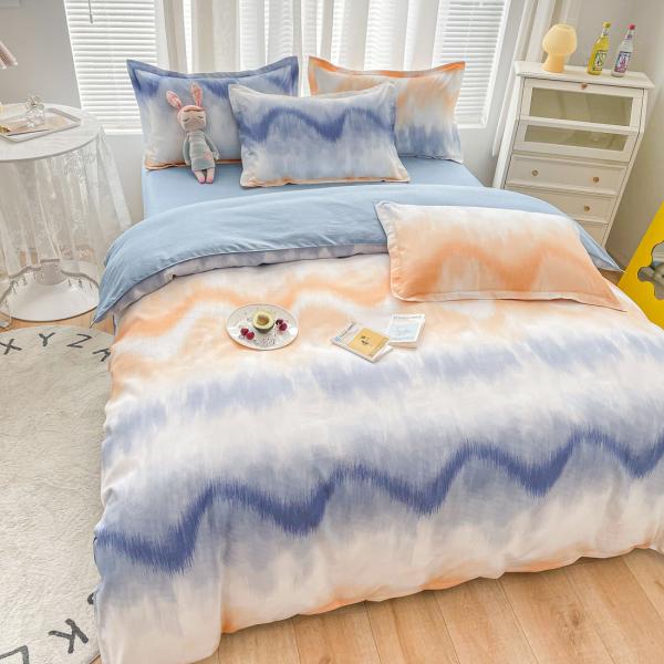 200TC Washed Cotton Luxury Printed Polyester Duvet Cover Bed Sheet Bedding Set for King
