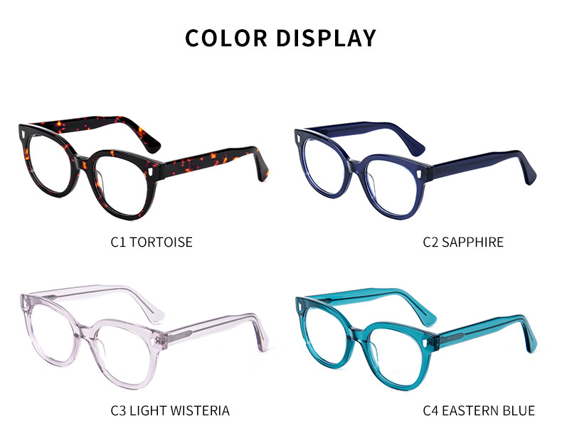 Clear Color Round Acetate Glasses Frame Unisex Fashion 49-21-145 Mm
