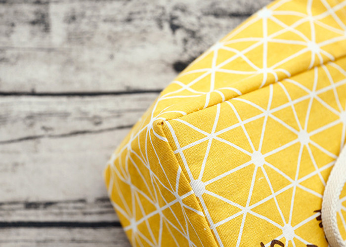 Puting portable lunch bag outdoor travel school kids picnic bag canvas yellow grey customized