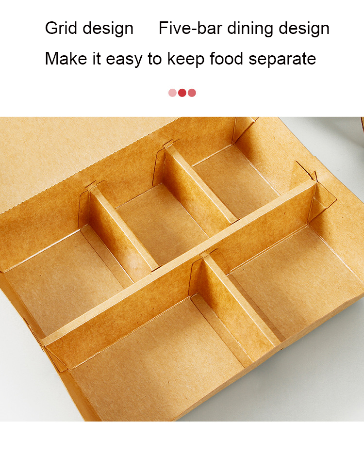 Disposable 5 Squares Wood Pulp Paper Lunch Box for Eco-friendly Fast Food Packaging