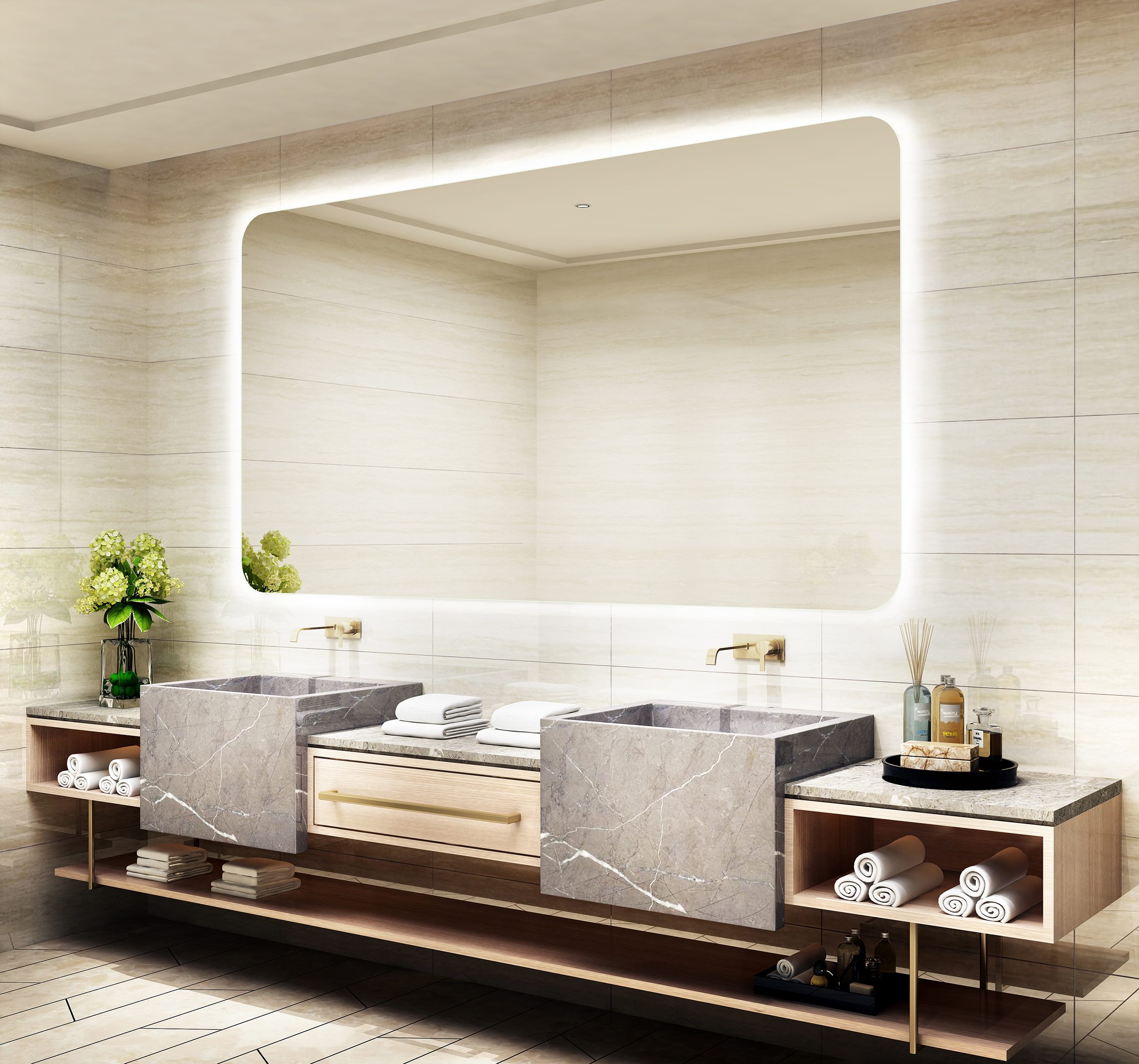 Touch Sensor Smart Led Bathroom Mirror Erosion Resistant Power Saving