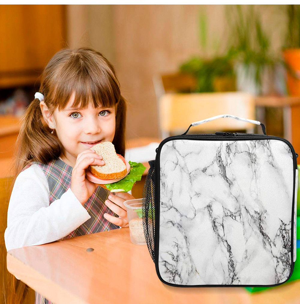 Portable Lightweight Reusable Marble Insulated Lunch Tote Bag