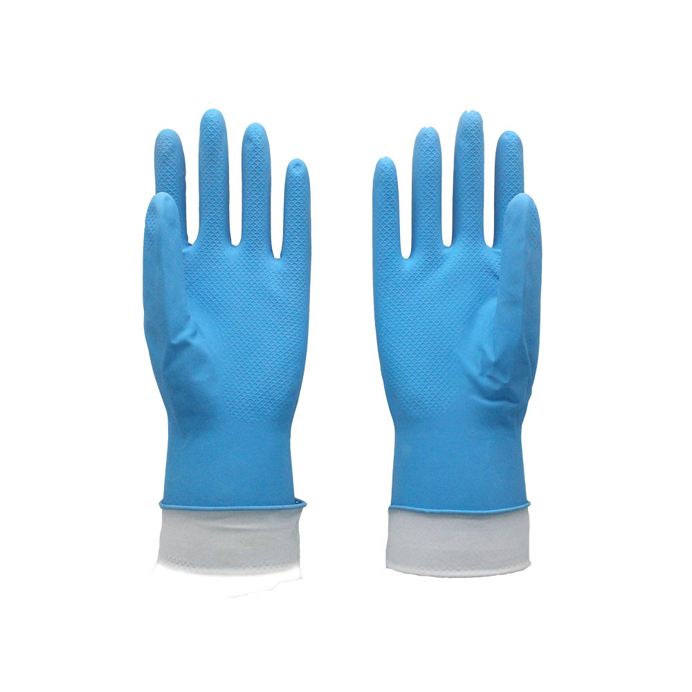 Kitchen Long Natural Rubber Latex Gloves , Flock Lined Latex Gloves