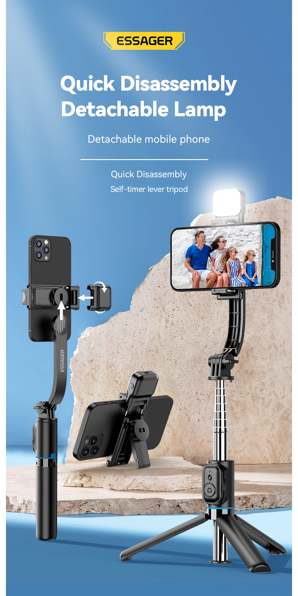 Bluetooth Remote Control Long Selfie Stick Adjustable For Mobile Phones