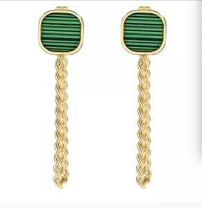 China 45cm Long Green Gem Pendant Earrings Studs 18K Gold Stainless Steel wholesale