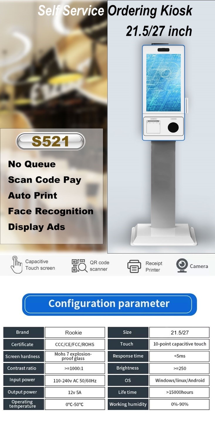QR Code 21.5 Self Service Payment Terminal Cashless Self Service Terminal Kiosk