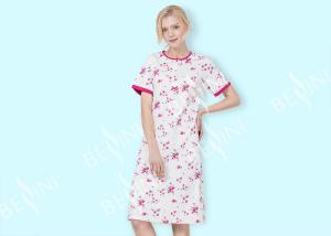 China Cotton Interlock Ladies Night Dresses Sleepwear Long Sleeve Pink Floral Printed wholesale