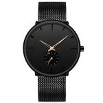 Mens 3atm Analogue Wrist Watch 40mm Quartz Black Minimalist Watch Stainless