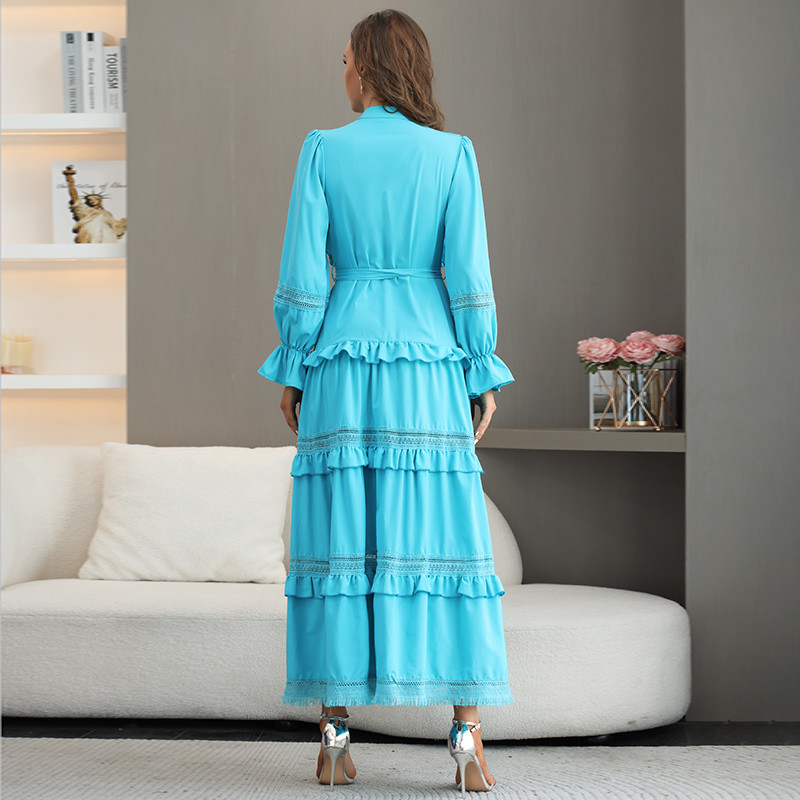 Embellished Patchwork Bell Sleeve Lace Dress 100% Cotton Fabric