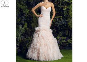 China Bandage Lace Strapless Mermaid Bridal Gowns / Organza Pink Mermaid Wedding Gown wholesale