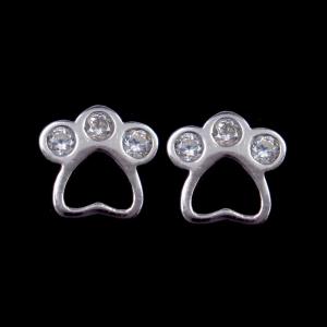 China Foot Print Cat Dog Cute Feet Silver Cubic Zirconia Earrings With Cz Stone wholesale