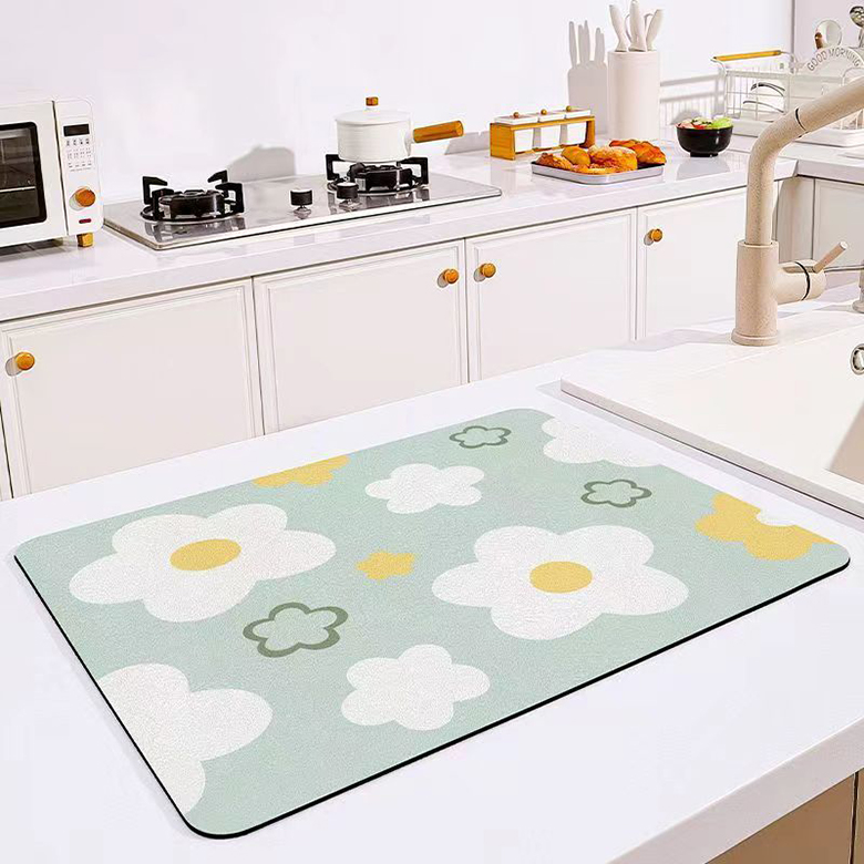 Customized Logo Rectangle Non-slip Diatomaceous Earth Mat for Easy Cleaning in Kitchen