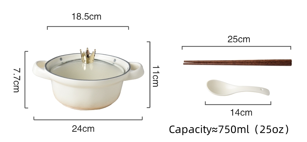 25oz Ceramic Baking Pan Porcelain Noodles Bowl Set With Handles And Grips Camping Occasion
