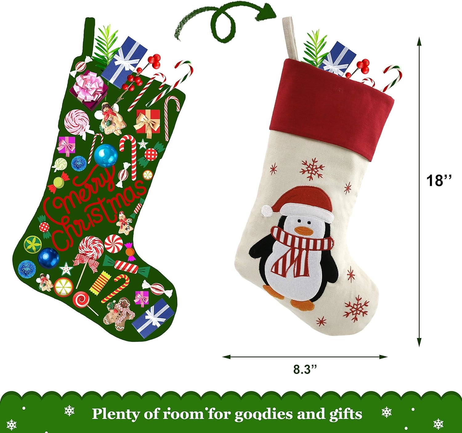 Christmas Stockings Set of 4 Felt Santa Reindeer Snowman Penguin Stockings Xmas Tree Ornaments Party Decor