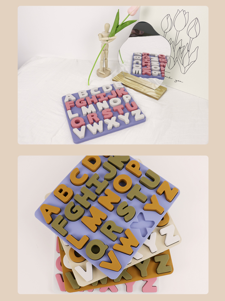 Food Grade Kids Silicone Puzzle With Letters Alphabet Shape