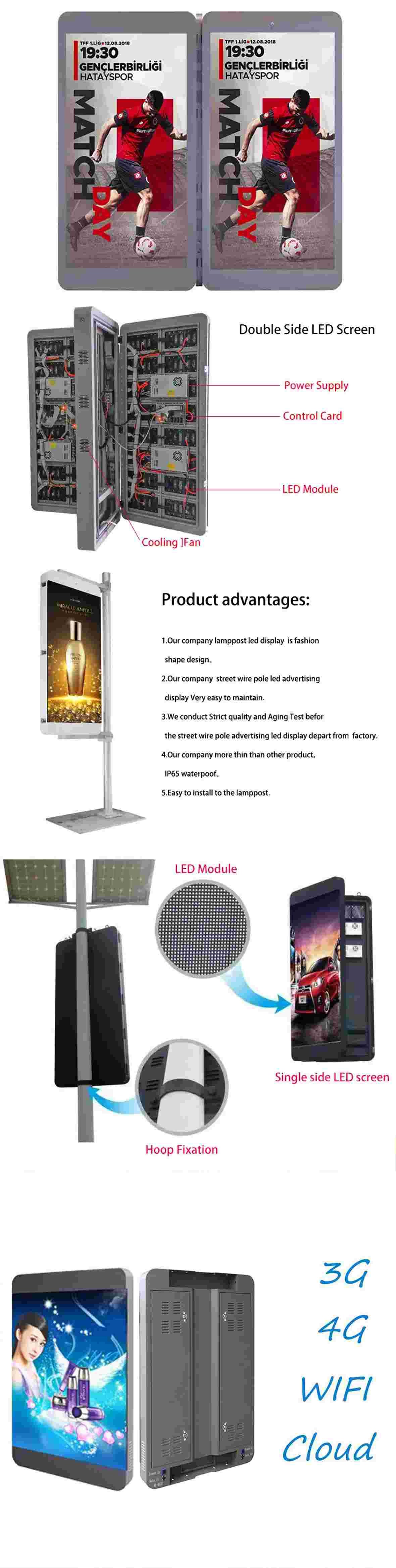 Road Light Pole Outdoor Advertising Waterproof Video Display Screen P3 P4 P5 P6