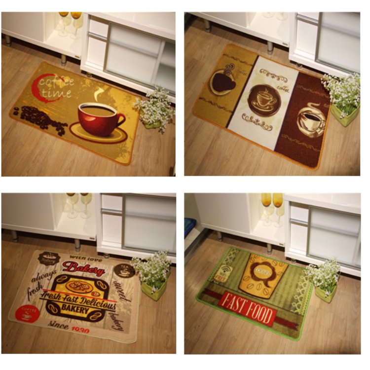 Anti-slip brown Coffee pattern printed kitchen mat