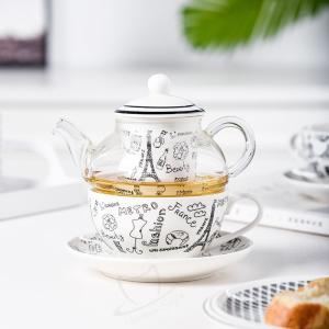 China Ceramic Tea Mug With Strainer And European Glass Teapot Sustainable One Person Teekanne Set wholesale