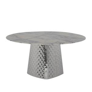 China Shiny Silver Round Stainless Steel Dining Table Customized Marble Top Dining Table wholesale