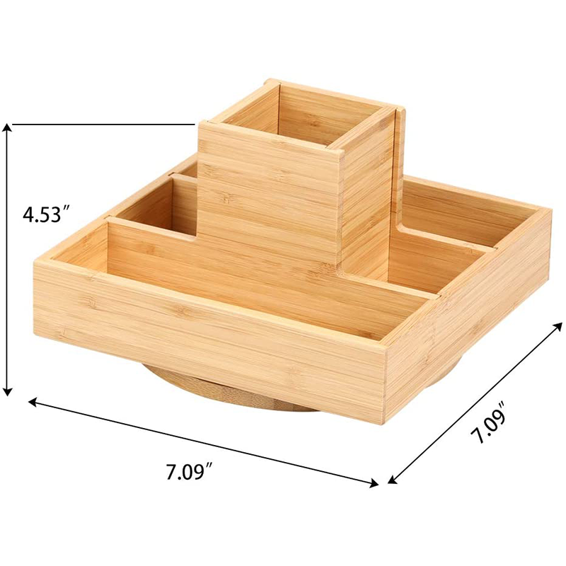 Bamboo Multifunctional Rotating Pen Holder for Desk Art Supply Organizer 18x18x11.5cm