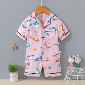 China Cotton Children Cardigan Pajama Set Lapel Cartoon Unicorn Pyjama Set wholesale