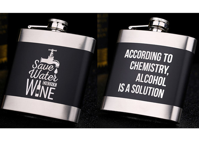 Black Kitchen Household Items 6oz Flat Stainless Steel Hip Flask Laser Lettering