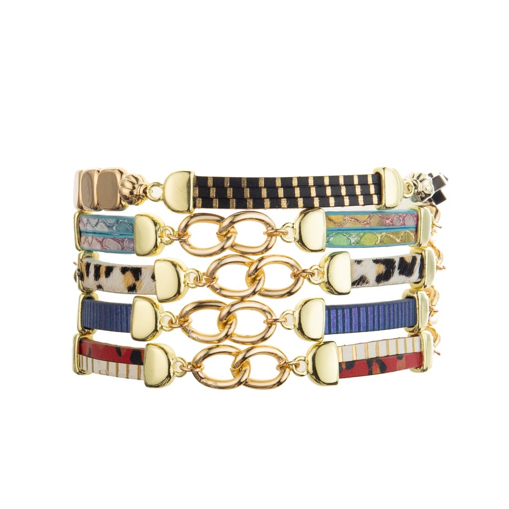 Leopard Horsehair Handmade Leathre Bracelets With Gold Chain And Magnetic Clasp