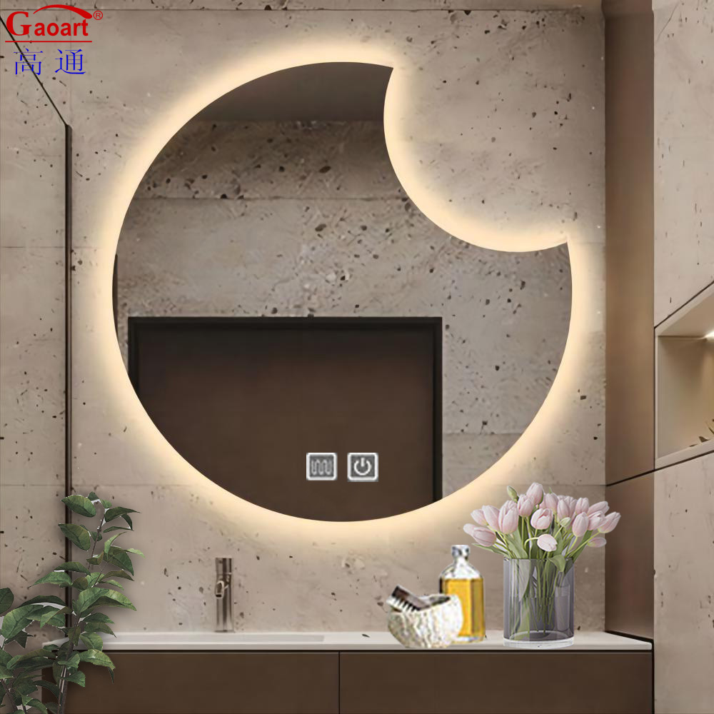 Hotel Bathroom Decoration Semi Circle Mirror with Small Backlit and Touch Screen