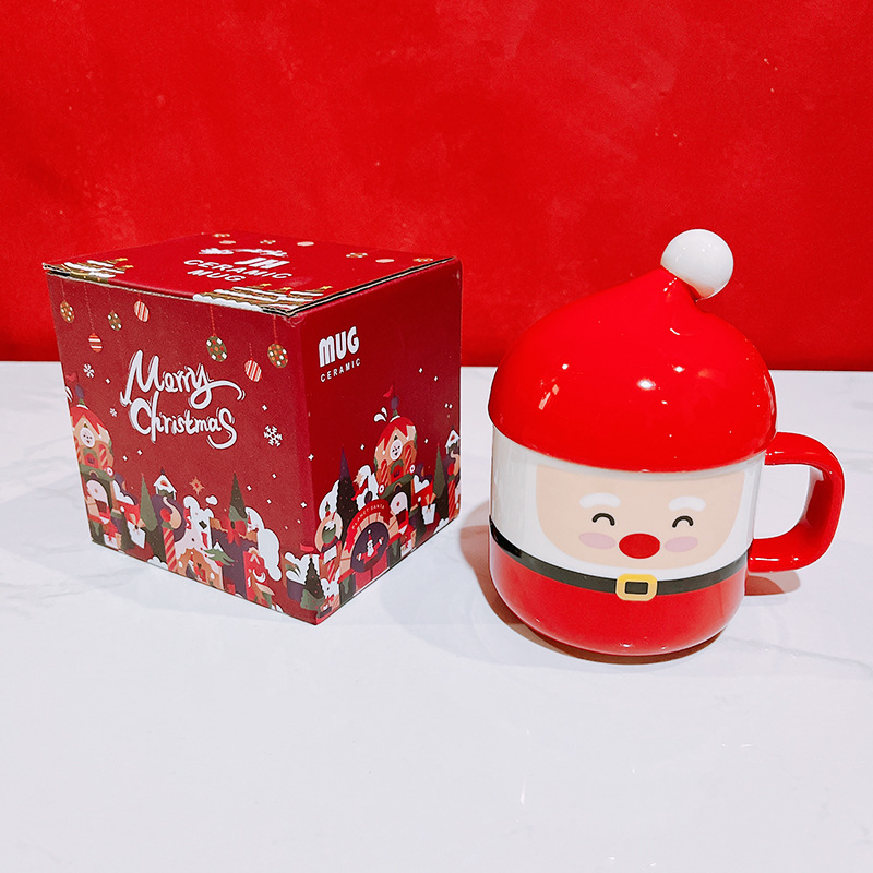 Cute Glossy Ceramic Anniversary Gift Mugs Santa Shape For Christmas Festival