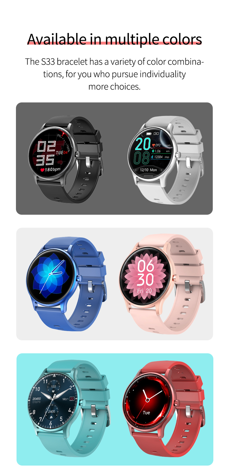 S33 1.28 Inch Round Screen Smartwatch With Heart Rate Real Time Monitoring