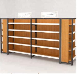 China Wood Retail Store Display Fixtures Wooden Gondola Shelving Unit For Cosmetics wholesale