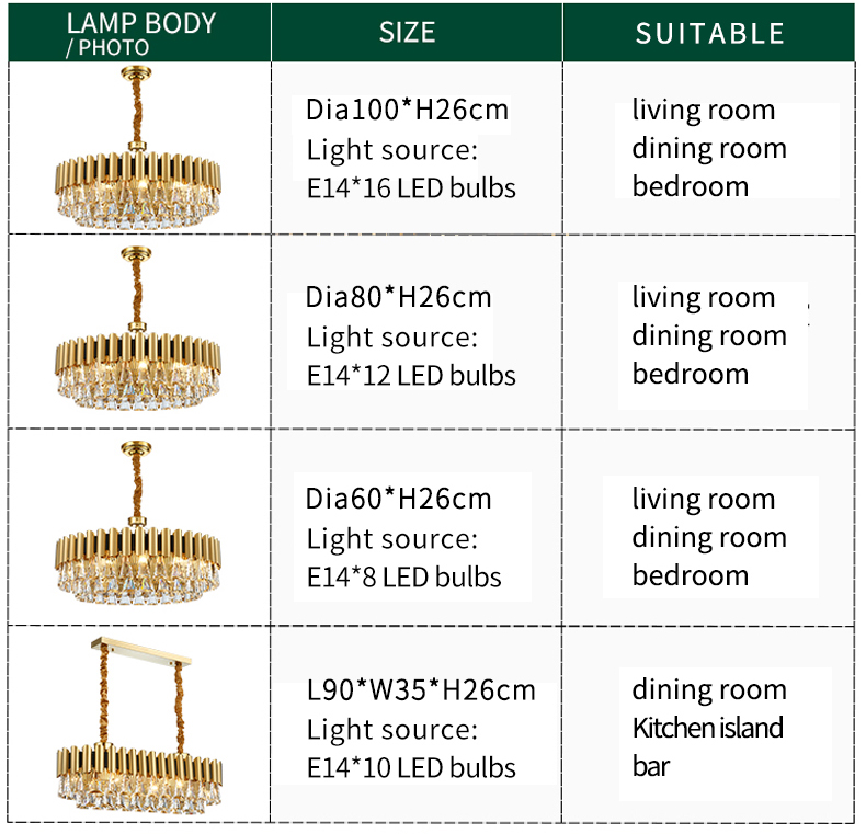 Luxury Gold Crystal Chandelier Kitchen Led Lamp roof decoration ceiling Lamp(WH-CY-230)
