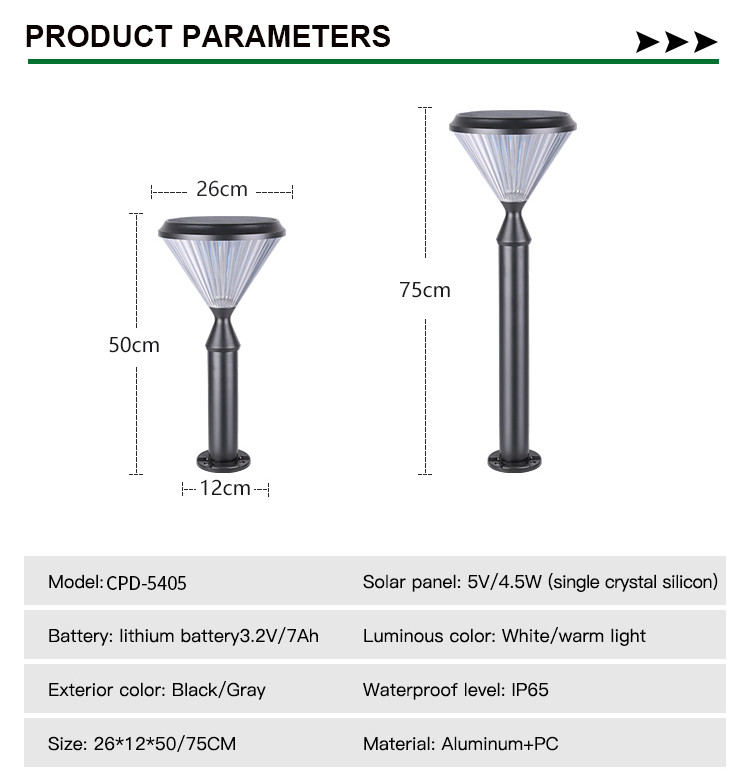 Aluminum Waterproof 3.2V Solar Wall Garden Light 50000H Post Pillar Pathway Decoration