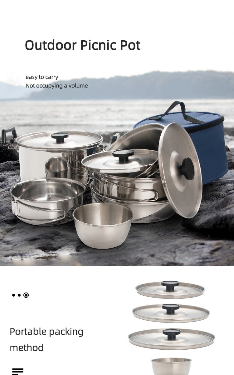 Stainless Steel Outdoor Cookware Set Multifunctional Multiple People Using