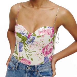 China 100% Polyester Women Sleeveless Tank Tops Floral Print Ladies Crop Tops wholesale