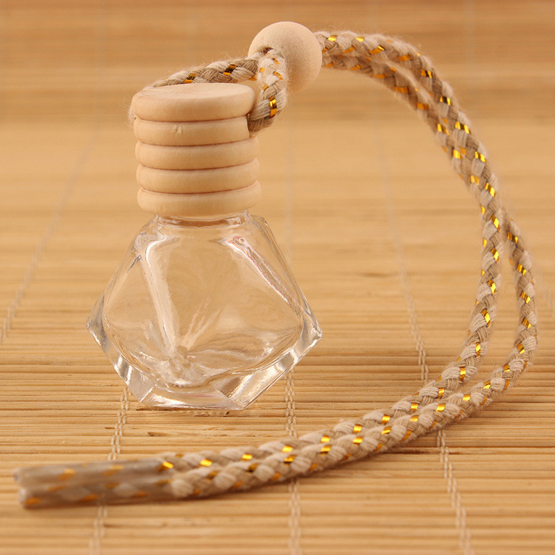8ML Diamond Perfume Bottle, Car Perfume Bottle Pendant, Transparent Glass, Empty Bottle with wooden cap