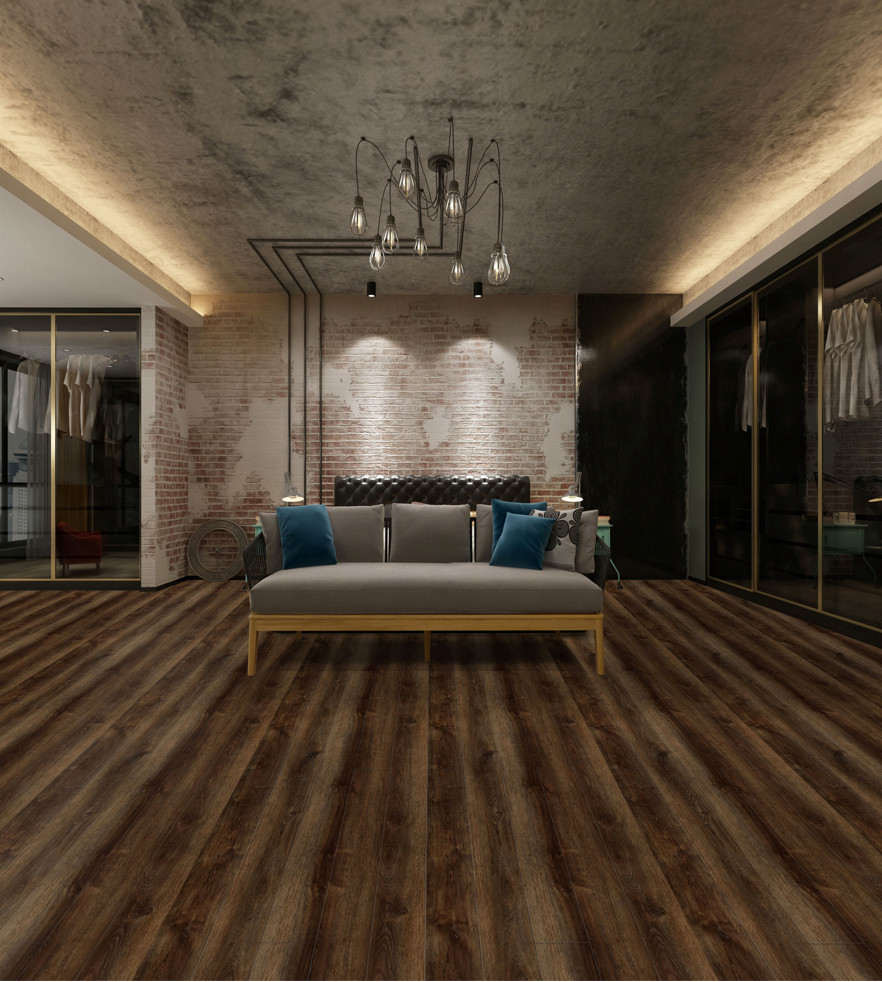 Charcoal Brown SPC Flooring 4mm Jump Oak Grain Stone Vinyl Rigid GKBM Greenpy GL-W7226-1