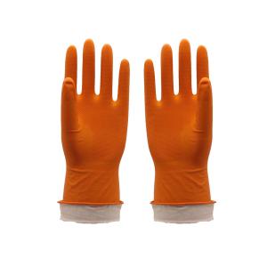 China Multi Purpose Flock Lined Latex Gloves , Cotton Lined Dishwashing Gloves wholesale