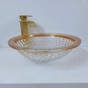 China Gold Edge Colorful Wash Basin 450mm Diamond Deep Vessel Cone Shape Elegant wholesale