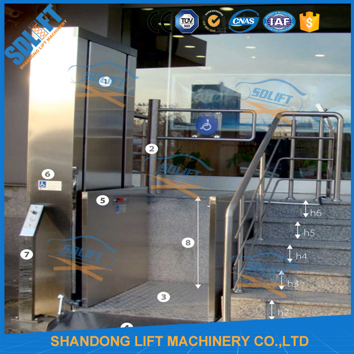 Stainless Steel Outdoor Hydraulic Disability Lifting Equipment 300kgs Loading Capacity