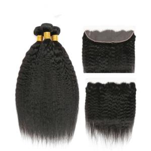 China Front Virgin Hair Extensions Real Human Hair / Kinky Straight Bundles With Lace wholesale